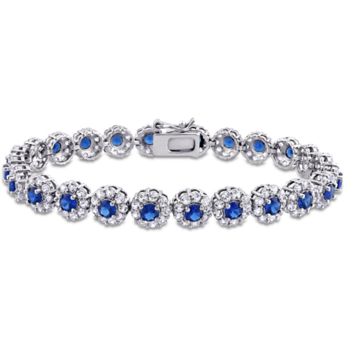 Mimi & Max 11 1/3ct tgw created blue and white sapphire halo tennis bracelet in sterling silver