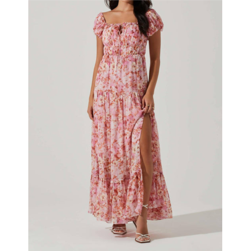 ASTR roseline off shoulder floral maxi dress in pink orange