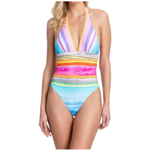 Gottex v-neck halter one piece swimsuit in got piruleta