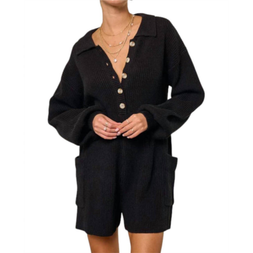 Blue Blush buttoned sweater romper in black