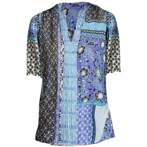 Johnny Was women workshop casablanca ramie tunic top blouse in black & blue