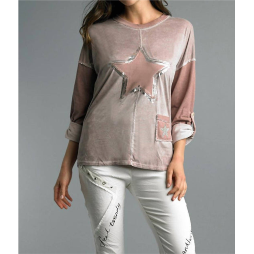 TEMPO PARIS suede star tunic top in mauve