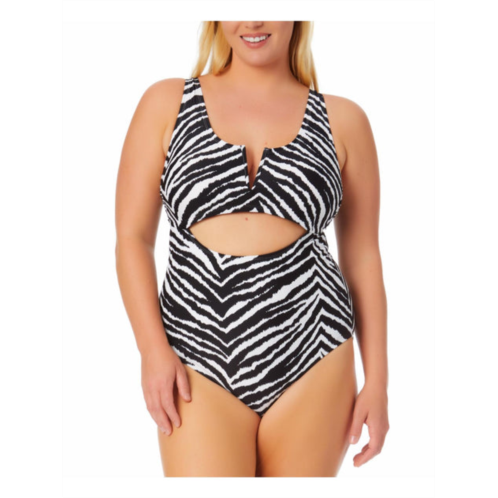 California Waves plus womens zebra cut-out one-piece swimsuit