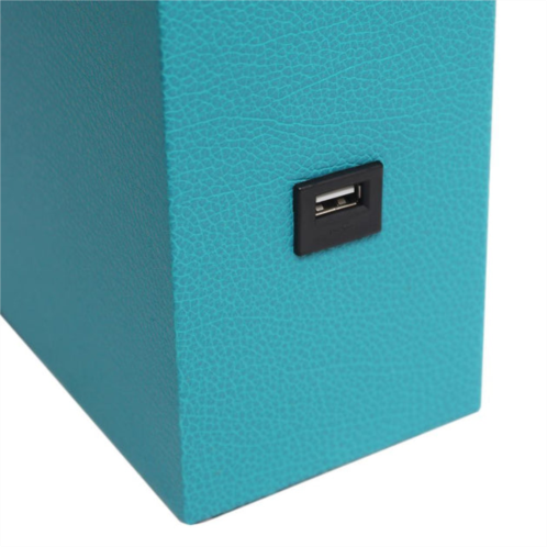 Elegant Designs modern leather table lamp with usb and white fabric shade, teal