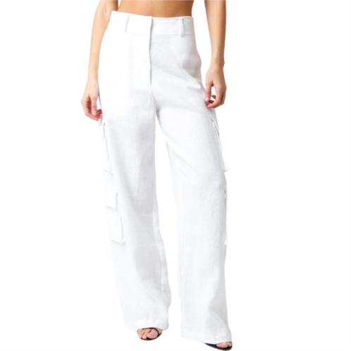 OLIVACEOUS womens tracy linen cargo pants in white