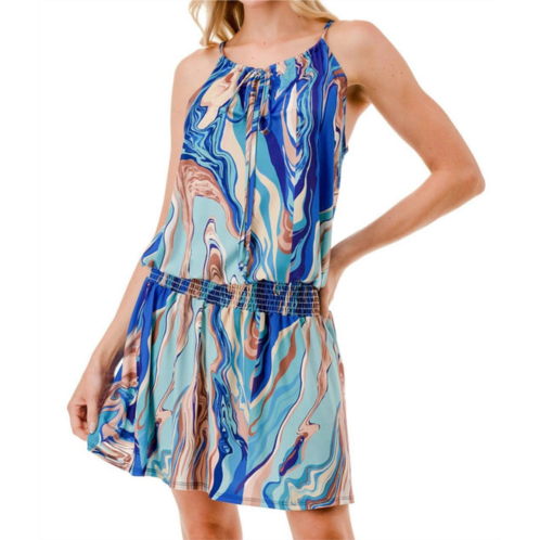 VaVa luna front tie dress in taupe blue watercolors