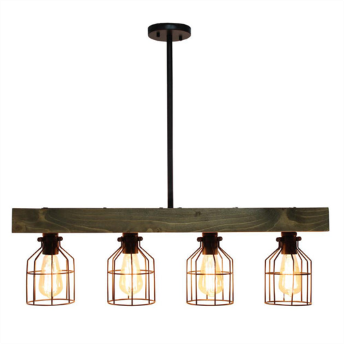 Elegant Designs 4 light rustic cage pendant, restored wood