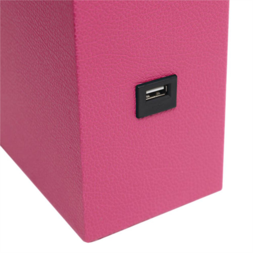 Elegant Designs modern leather table lamp with usb and white fabric shade, hot pink