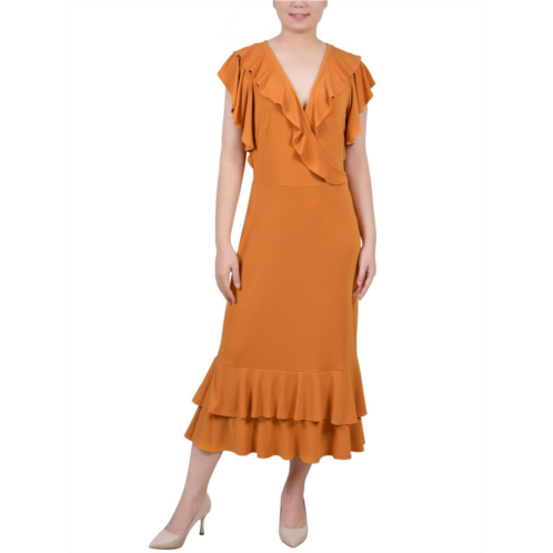 NY Collection petites womens ruffled a-line midi dress