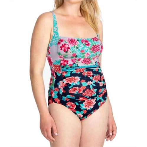 Johnny Was japer ruched one piece swimsuit in multi