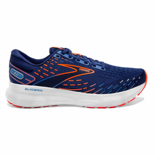 BROOKS mens glycerin 20 running shoes - 2e/ medium width in blue depths/palace blue/orange