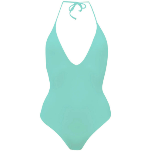 Onia womens nina halter strap one-piece in aqua sea