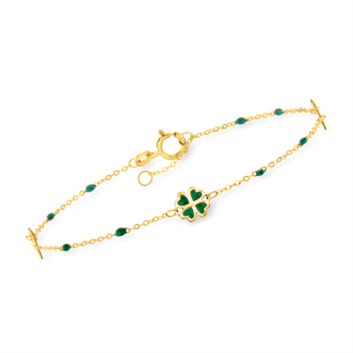 Ross-Simons italian green enamel clover station bracelet in 14kt yellow gold