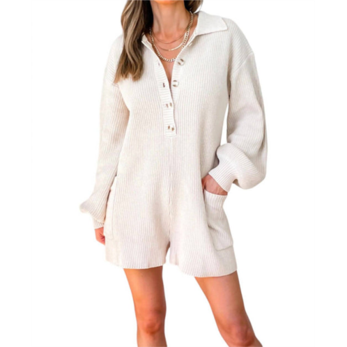 Blue Blush buttoned sweater romper in cream