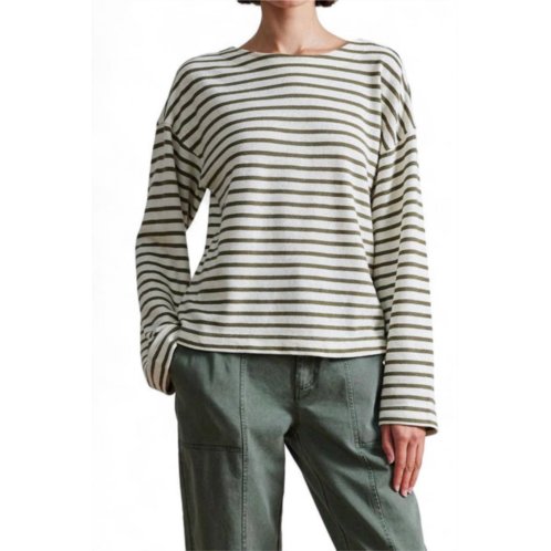 APIECE APART barca long sleeve top in cream/olive stripe