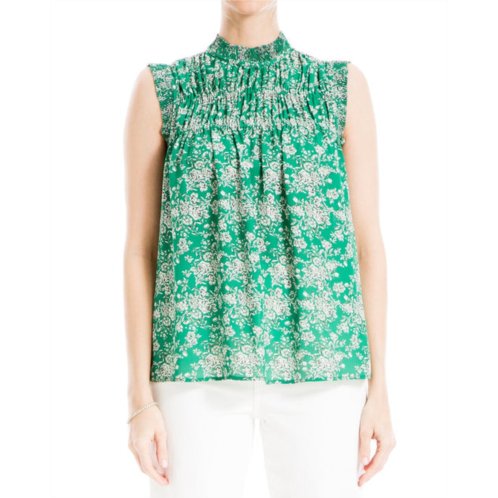 Max Studio crepe sleeveless mock ruffle neck blouse