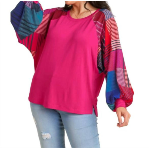 Umgee mixed print long sleeves top in magenta