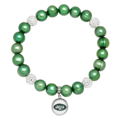 Honora new york jets stretch pearl & crystal bracelet in green