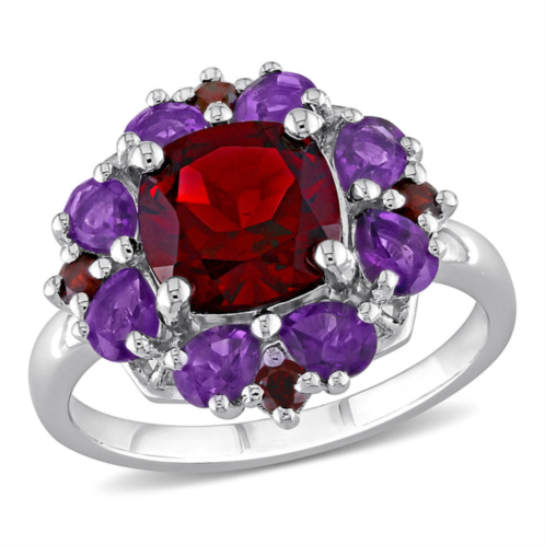 Mimi & Max 4 2/5ct tgw garnet and african amethyst quatrefoil floral ring in sterling silver