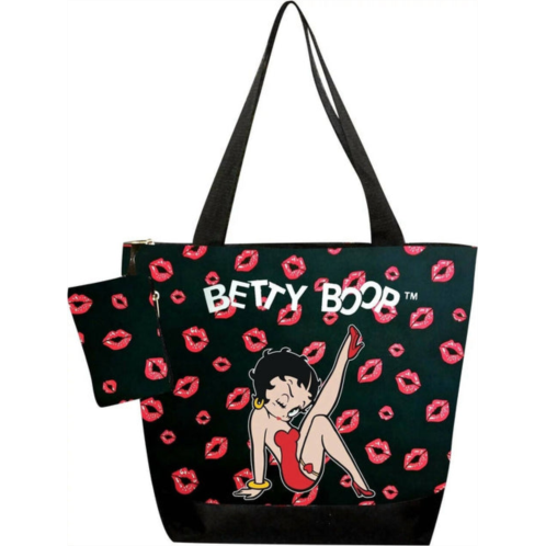 Betty Boop womens diaper bag hand tote bag in black/red kisses