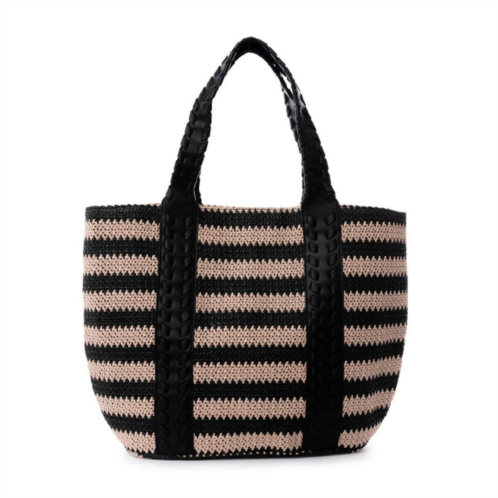 JULES KAE womens layla straw tote bag in natural straw/black