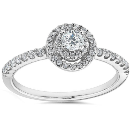 Pompeii3 3/4ct double halo round diamond engagement ring 10k white gold