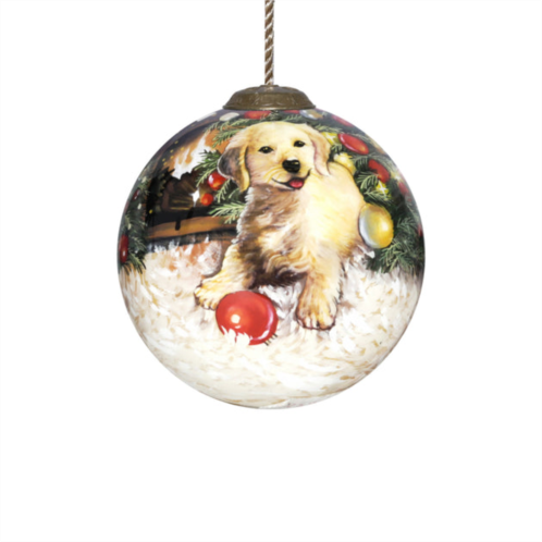 Homezia puppy under the christmas tree hand painted mouth blown glass ornament