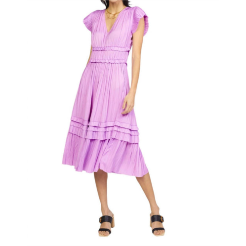 Current air sereia pleated ruffle sleeve dress in orchid pink