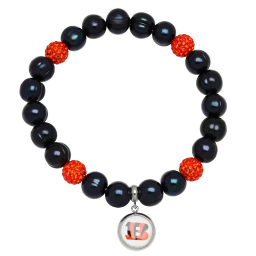 Honora cincinnati bengals stretch pearl & crystal bracelet in black