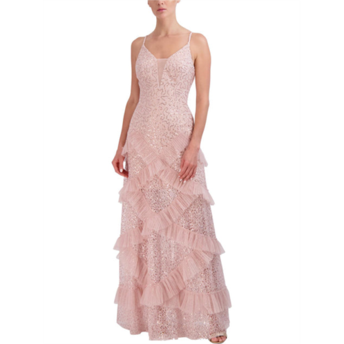 BCBGMAXAZRIA womens lace sequined evening dress