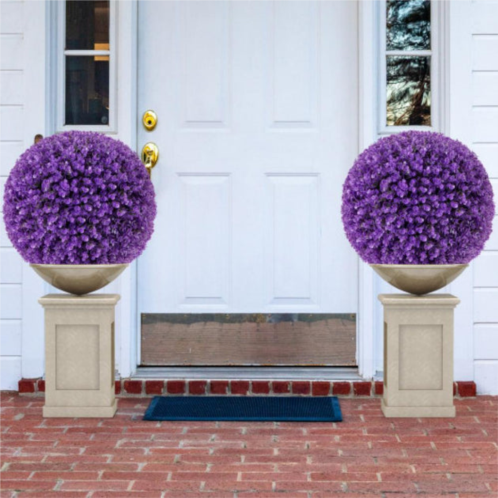 Hivvago 17.5 inch 2 pack faux eucalyptus decorative balls with 7 layers leaves-purple