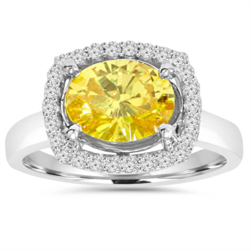 Pompeii3 2.26ct oval citrine & diamond halo ring 10k white gold