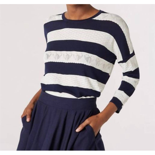 APRICOT jacquard white stripe box sweater in navy