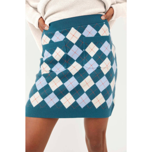 Free People argyle viola sweater mini skirt in marine combo