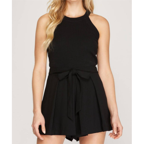 SHE + SKY woven pleated shorts in black