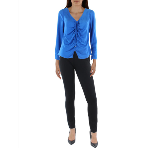 H Halston womens v-neck ruched front blouse