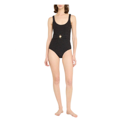 PatBo crinkle lurex one piece swimsuit in black