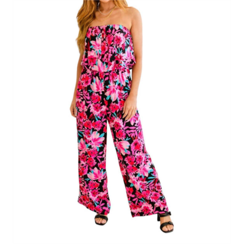 ANDREE BY UNIT life of the party floral jumpsuit in blac and pink