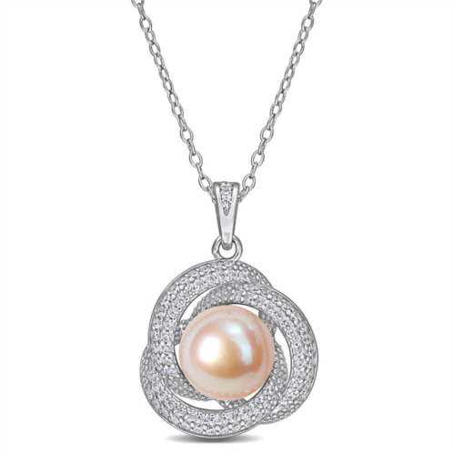 Mimi & Max 10.5-11mm pink cultured freshwater pearl and 3/4ct tgw cubic zirconia necklace