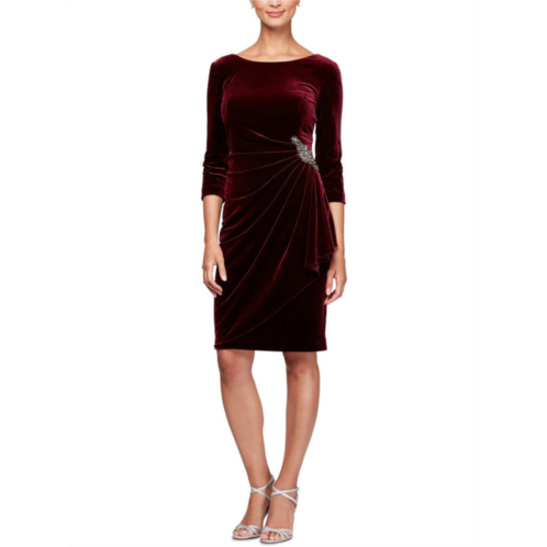 Alex Evenings petites womens velvet pleated cocktail and party dress