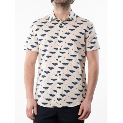 CRWTH winged moto short sleeve shirt in vanilla multi