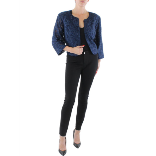 Alex Evenings plus womens lace glitter collarless blazer