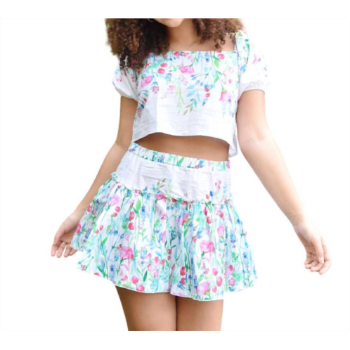 THEME girls drew mini skirt in white watercolor floral