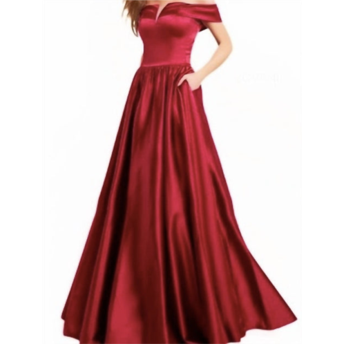 JOVANI off the shoulder ballgown in burgundy