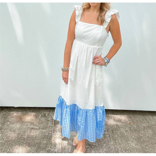 2.7 AUGUST APPAREL mejier midi dress in white/blue