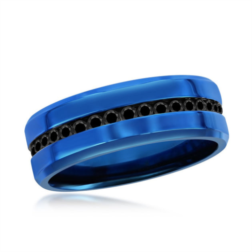 Blackjack stainless steel blue w/ black cz eternity band ring