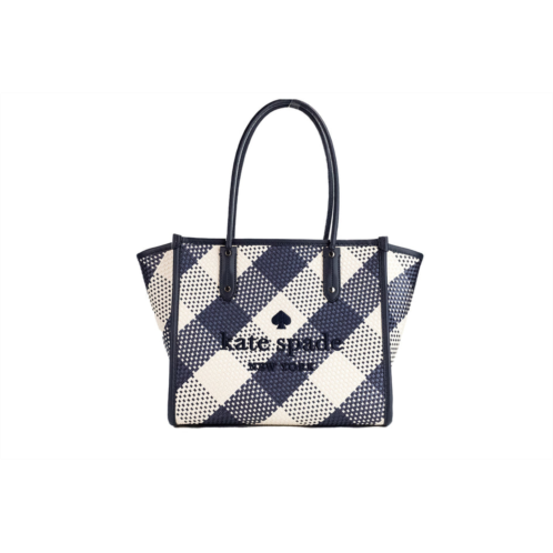 Kate Spade ella gingham blazer blue oversized woven shoulder tote bag womens purse