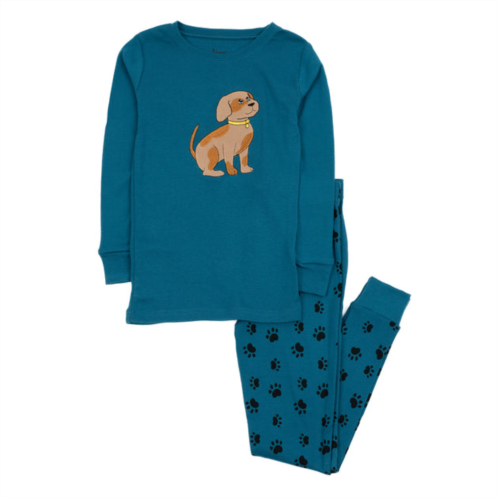 Leveret kids two piece cotton pajamas dog paw blue