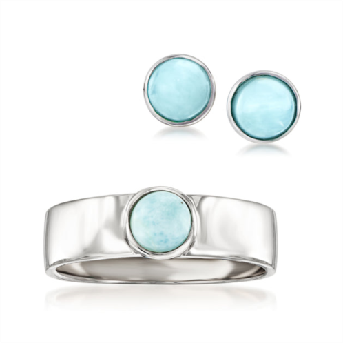 Ross-Simons larimar jewelry set: stud earrings and ring in sterling silver