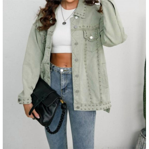 EPretty studded denim jacket in light green